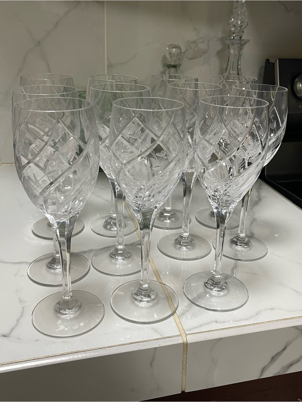 Clear Crystal-Cut Wine Glasses - Set of 12